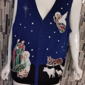 Westbound Sweater Vest Womens 1X Nativity Scene Christmas Angel Holiday 0187
